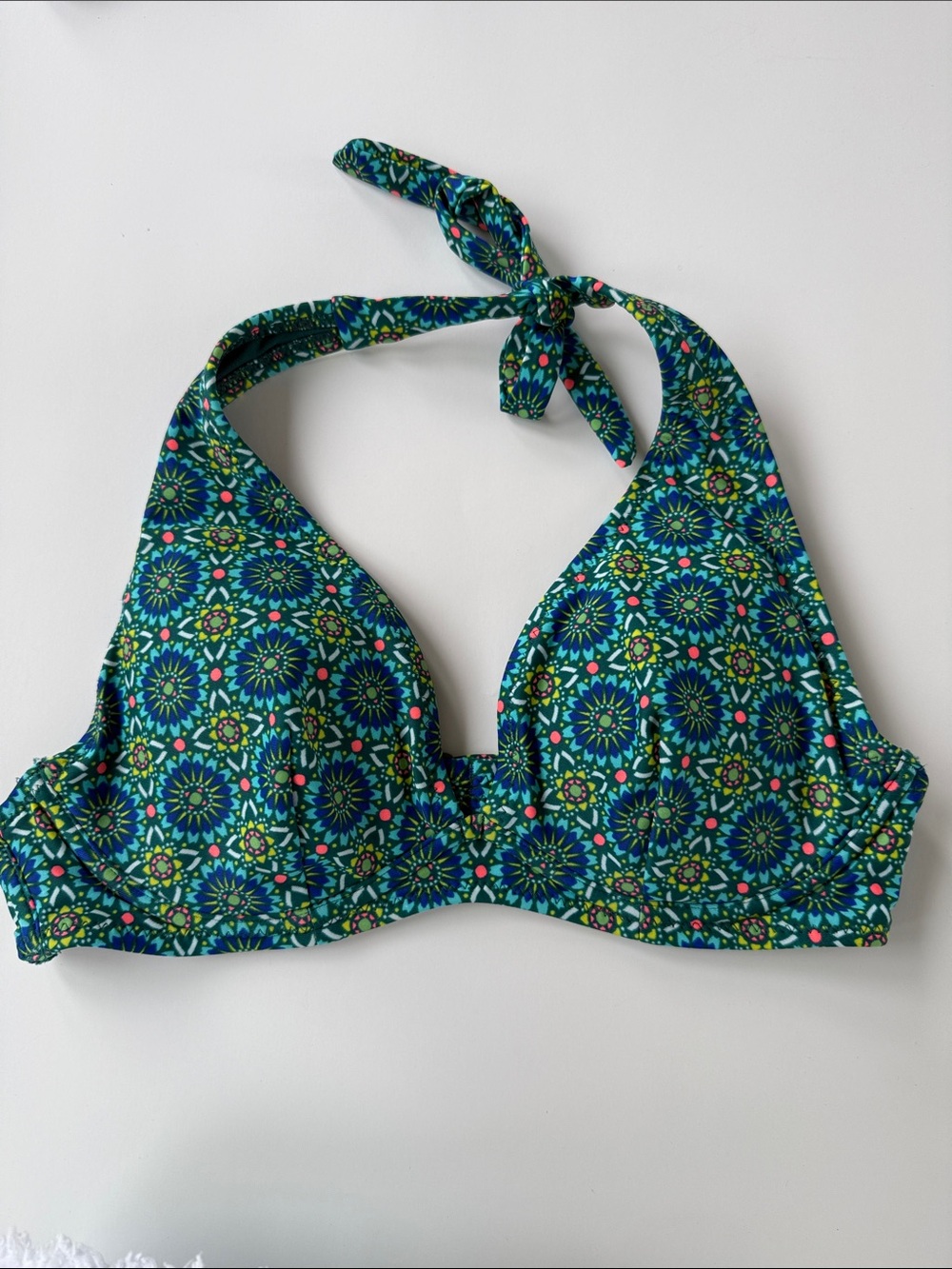 Old Navy Teal Green Medallion Floral-Accent Bikini Top